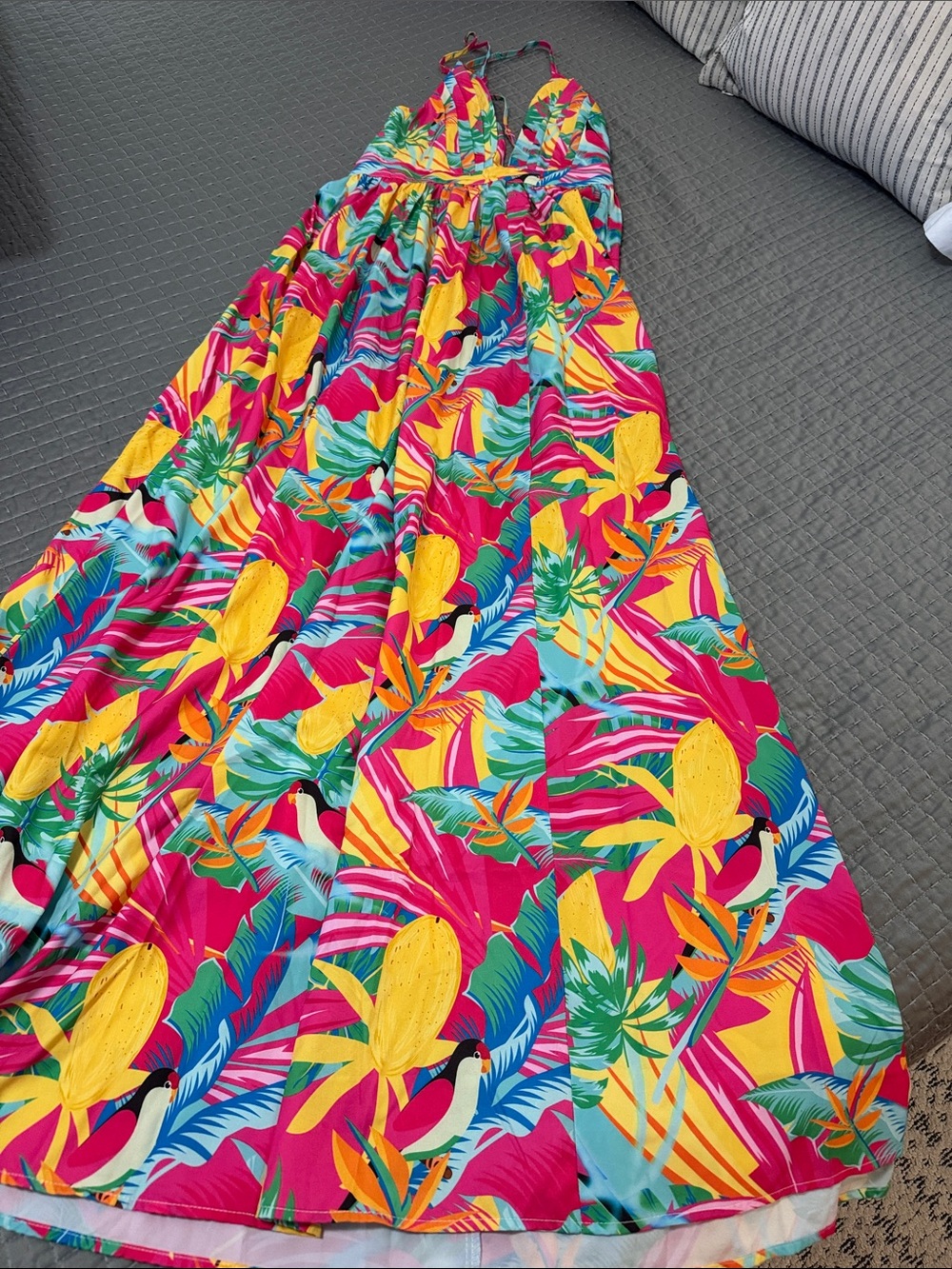 Vibrant Pink Tropical Print Maxi Skirt
